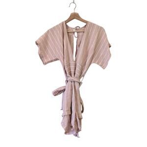 Winston White Romper Pink Cream Linen Belted XS